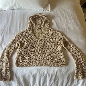 Free People V-Neck Crochet Sweater - Cream